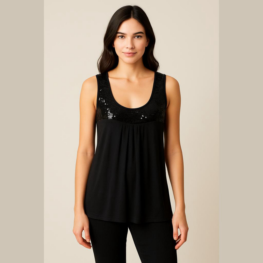 Love Rocks Black Sequin Tank Top Large